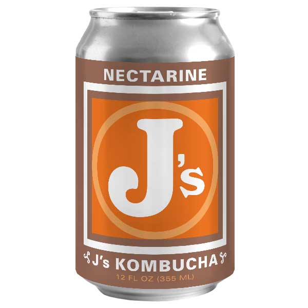 J's Kombucha, Nectarine Kombucha 12 oz can, St. Paul, Minneapolis, Minnesota