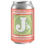 J's Kombucha, Raspberry-Lime-Ginger Kombucha, 12 oz can
